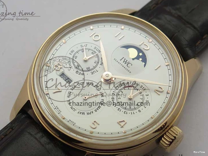 MIROTIME 0218 Compact Portugieser Perpetual Calendar IW503302 RG V9F 1:1 Best Edition White Dial on Brown Leather Strap A 7113